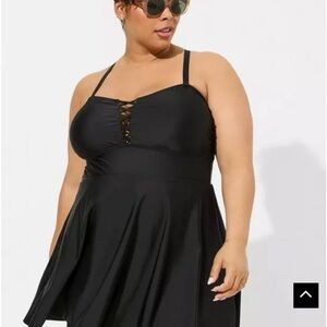 Torrid Wireless Long Lattice Front Swim Dress With Brief